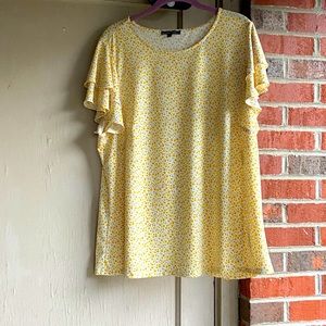 Adrianna Papell Yellow Floral Women’s Top 1X